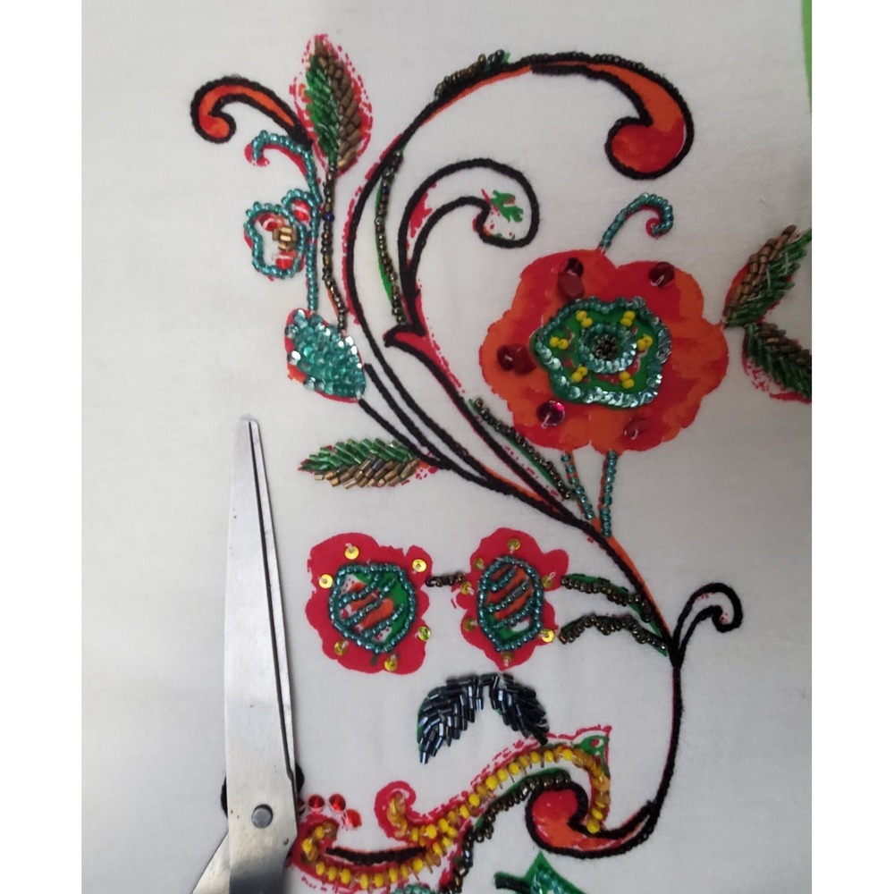 Double D Ranch Beaded Sequined Embroidered Short Sleeve‎ Medium Floral Shirt - Picture 7 of 12